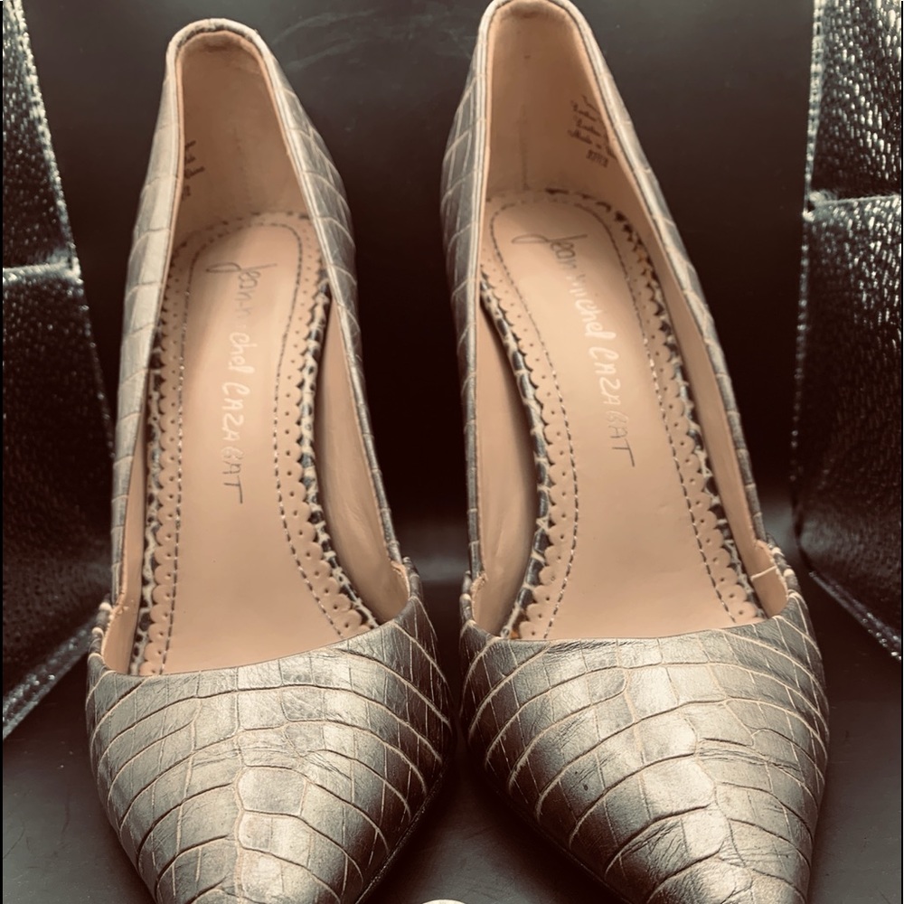 Jean Michael Cazabat Gray leather snake skin heels
